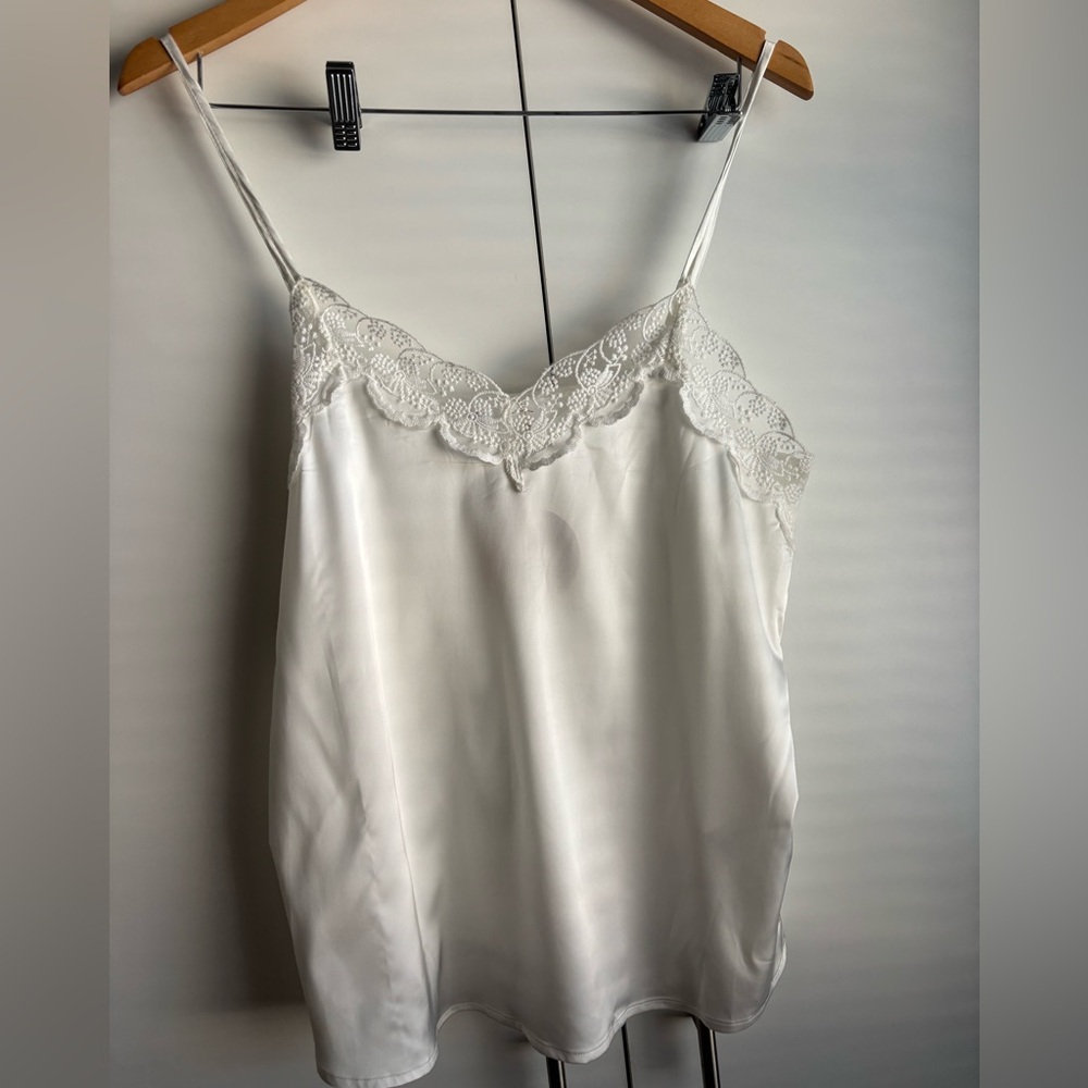 NWT Muse White Satin Lace-Trim Chemise Top